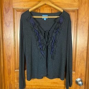 Simply Vera Vera Wang Charcoal Gray Ruffled Women's Cardigan Wool Blend Sweater